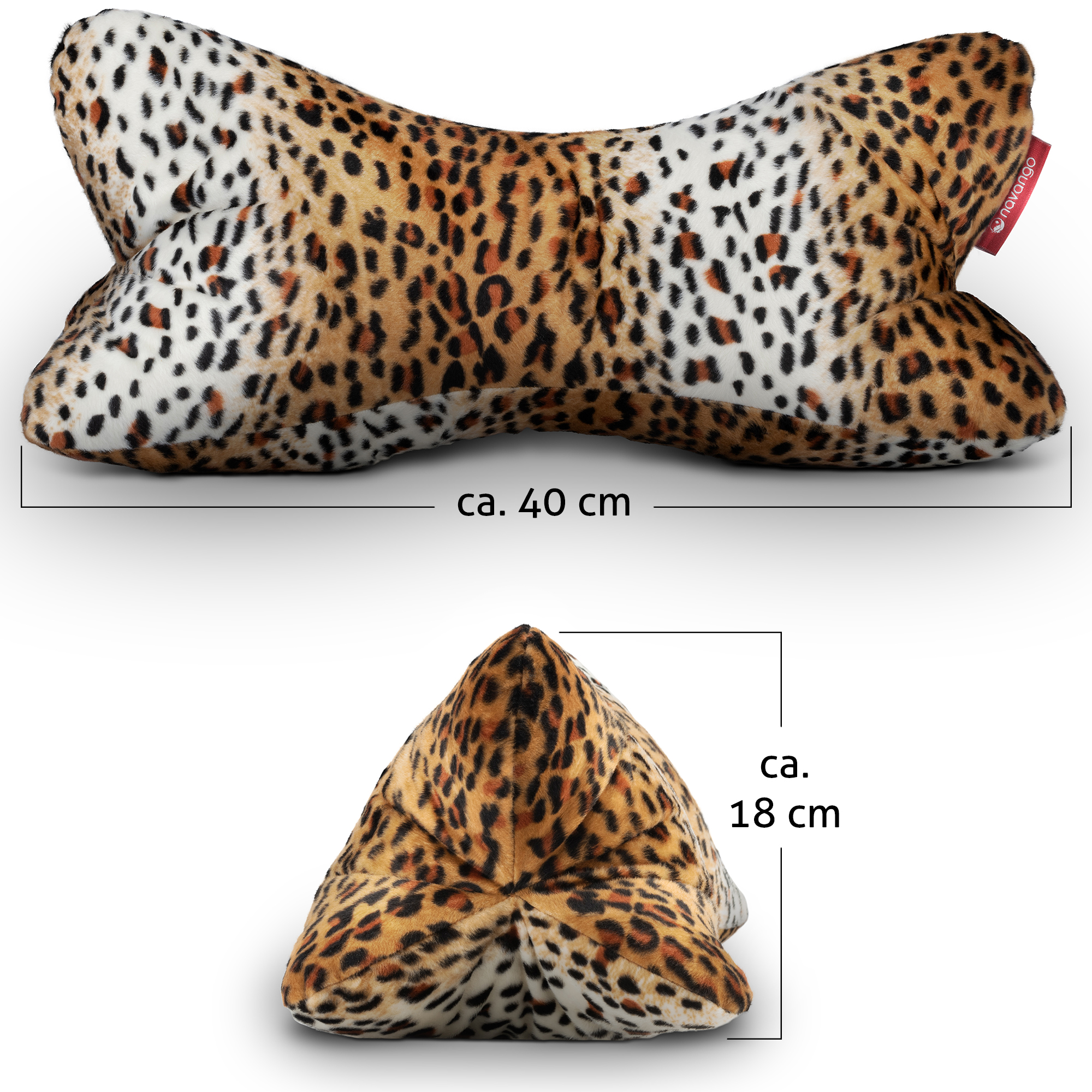 Die Maße des Leseknochens im Leoparden-Design.