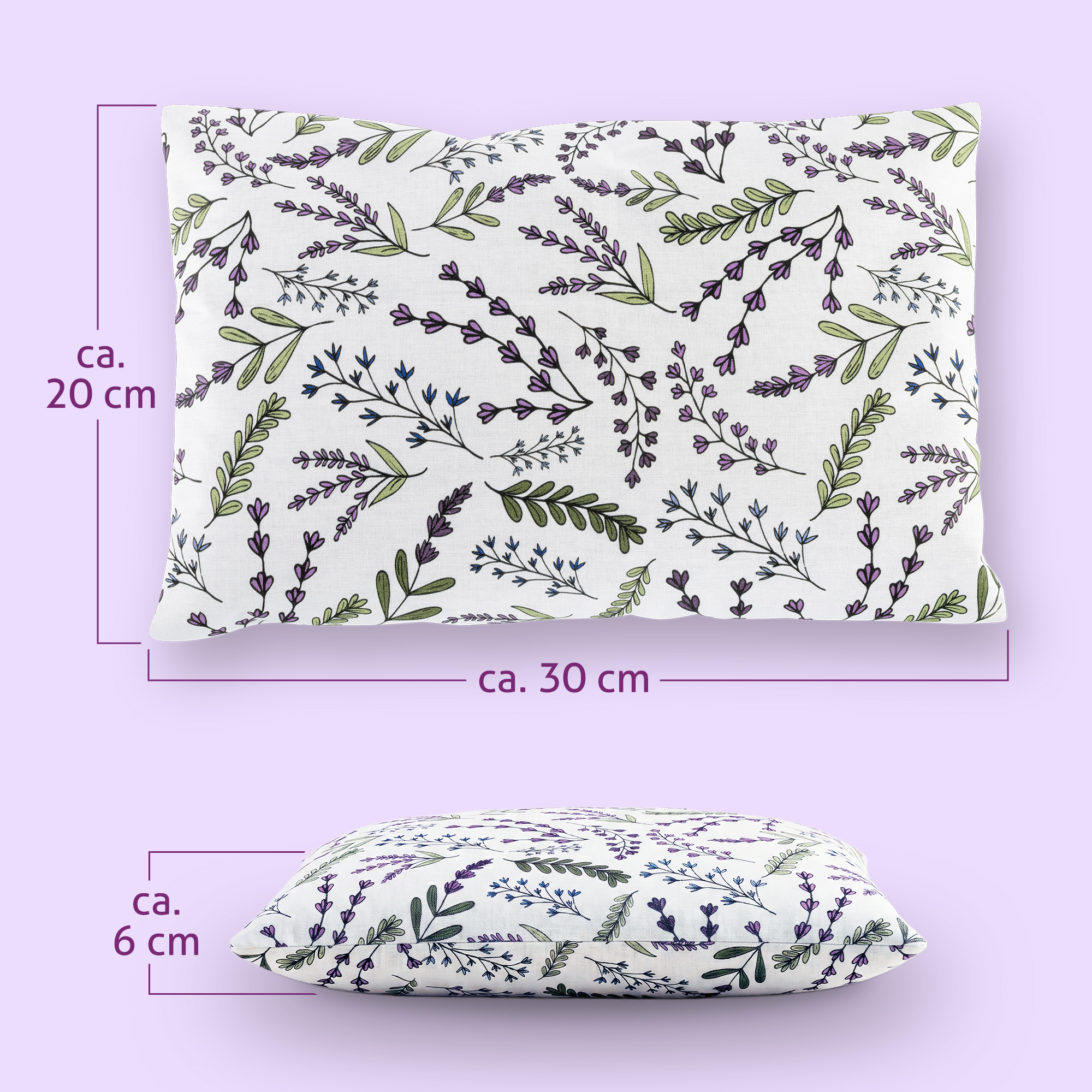 Lavendelkissen | 30x20 cm | Weißes Duftkissen mit Lavendel-Motiv