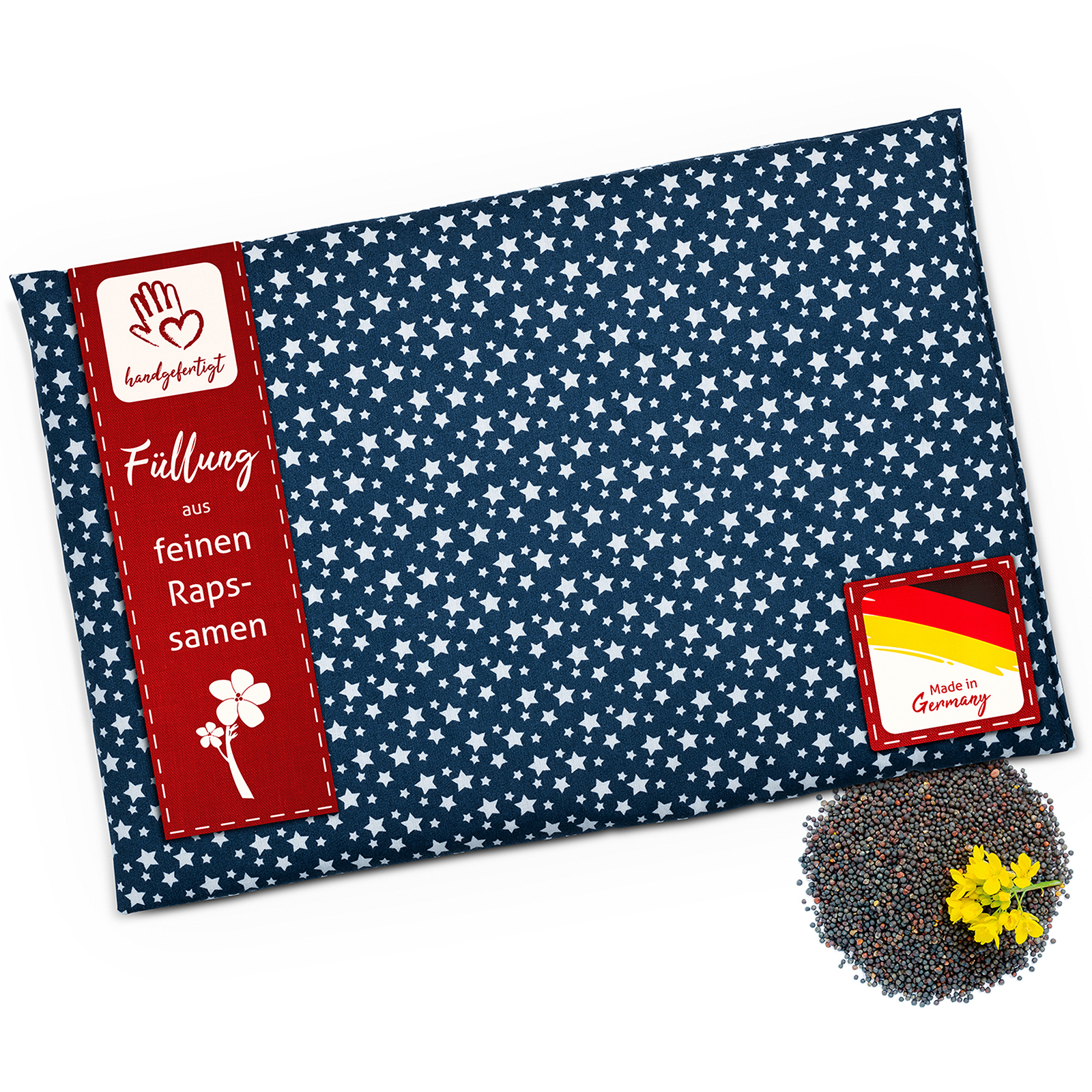 Rapskissen | Stern-Design | 30 x 20 cm | Wärmekissen | marine-blau