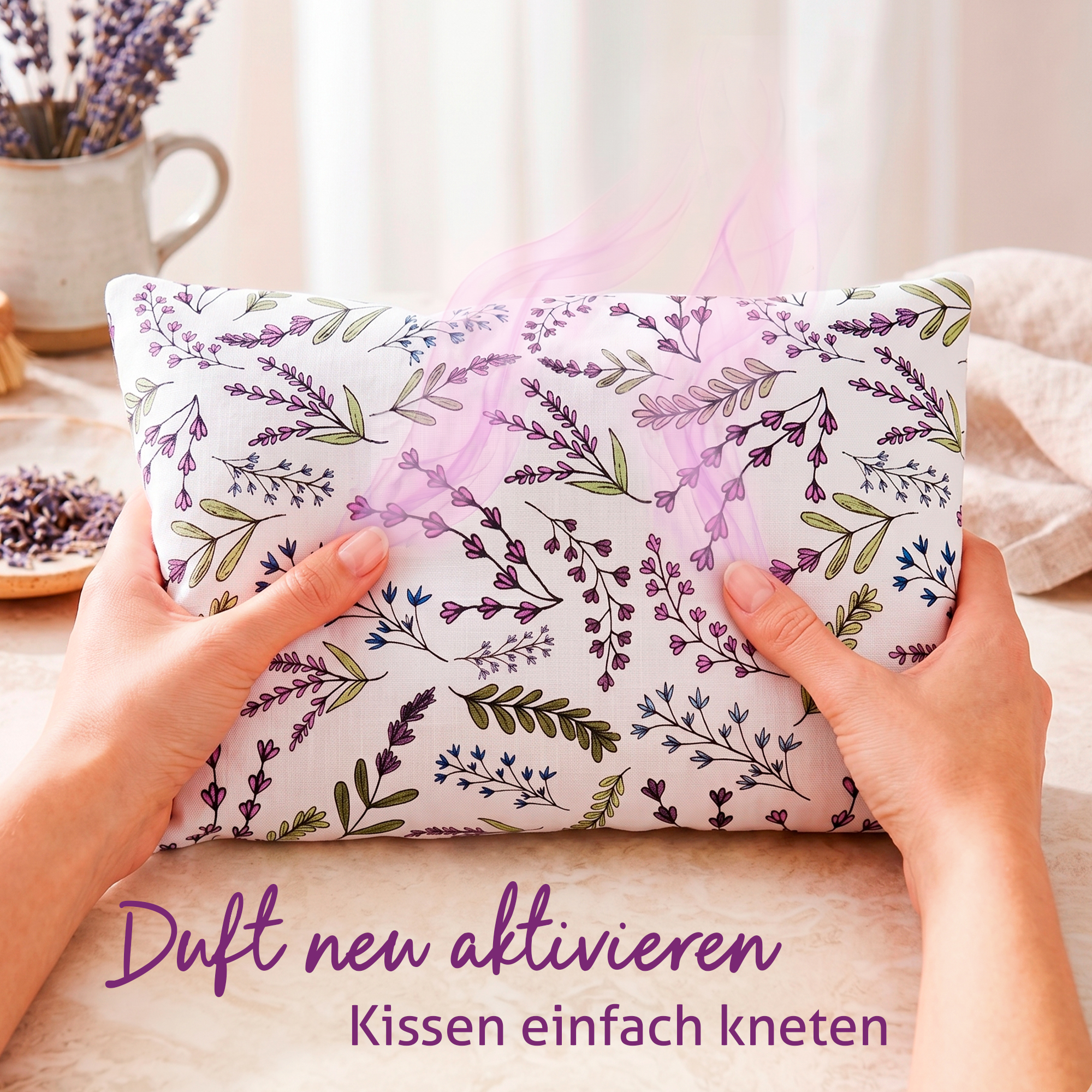 Lavendelkissen | 30x20 cm | Weißes Duftkissen mit Lavendel-Motiv