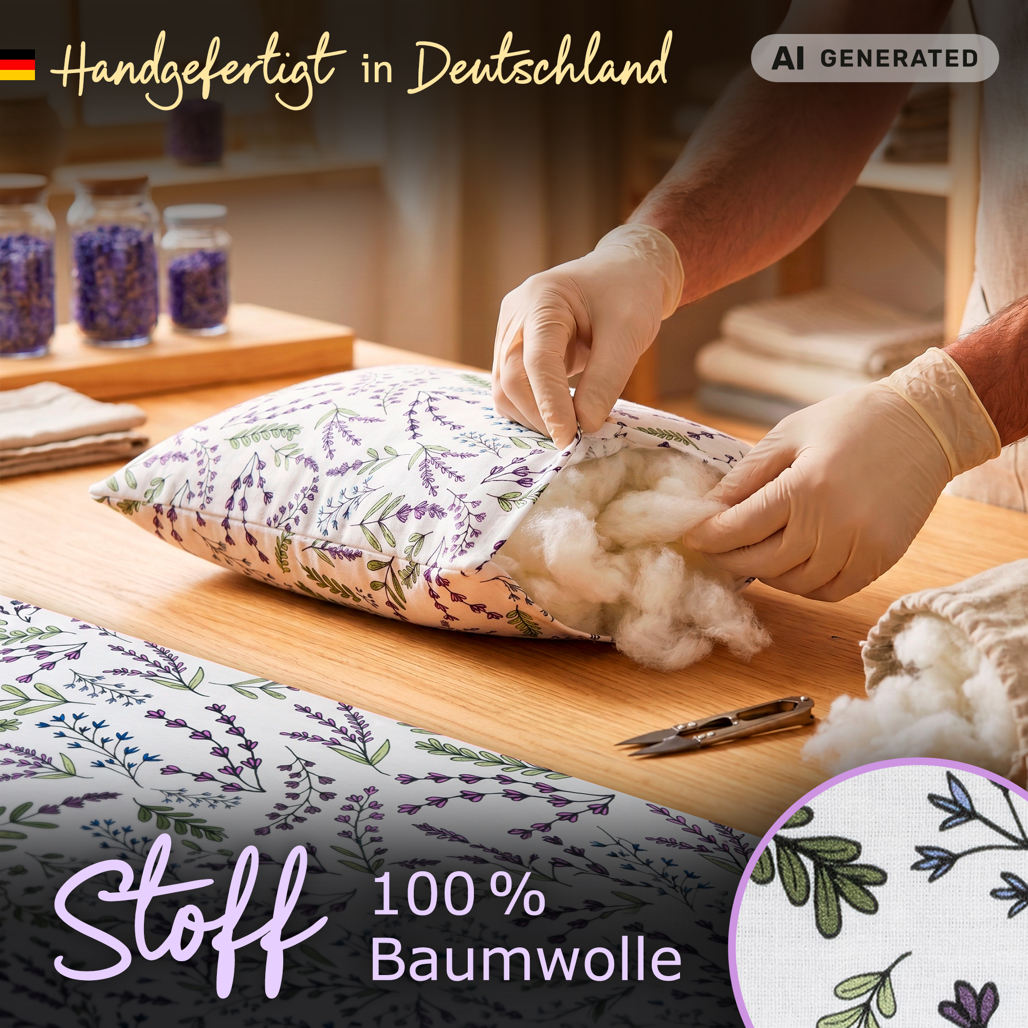 Lavendelkissen | 30x20 cm | Weißes Duftkissen mit Lavendel-Motiv